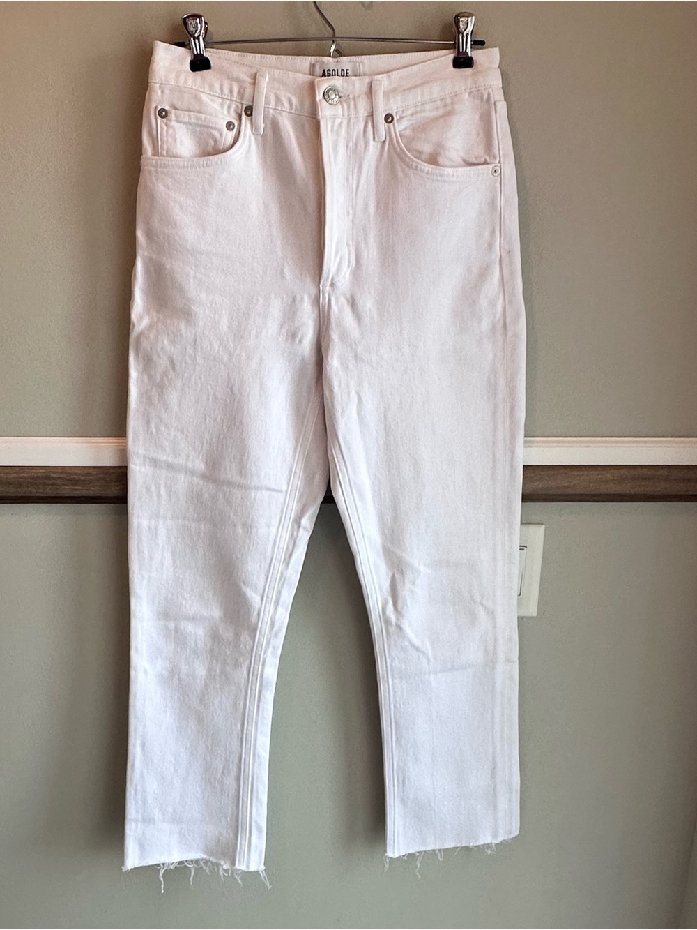 AGOLDE Riley High Rise White Straight Crop Button Fly Jeans